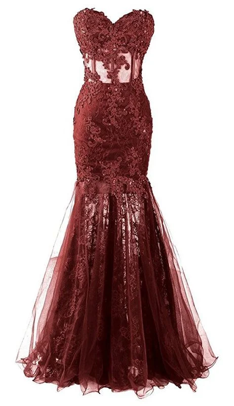 Long Mermaid Lace Prom Dress Sweetheart Sheer Evening Gowns  cg5918