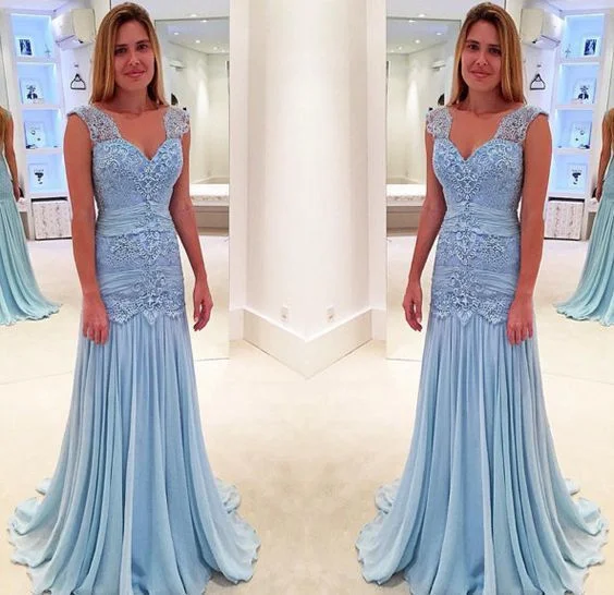 Lace Prom Dresses,Blue Prom Dress,Modest Prom Gown,Light Blue Prom Gown    cg12156