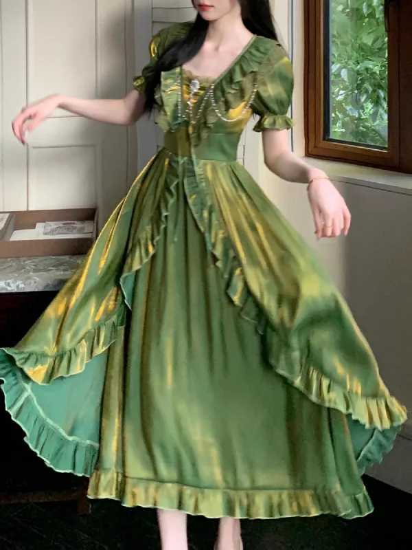 Coquette Ruffled Green Dress
