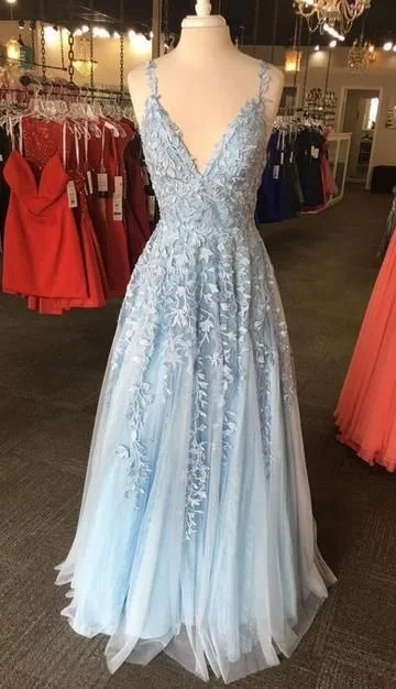 Light Blue Lace Prom Dress 2020, Evening Dress, Formal Dress, Graduation School Party Gown  cg8381
