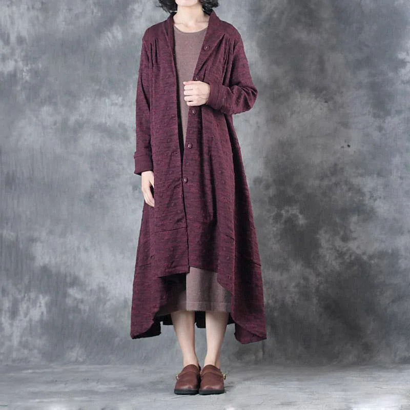 2017 casual  burgundy women trench coat oversize mid long coat