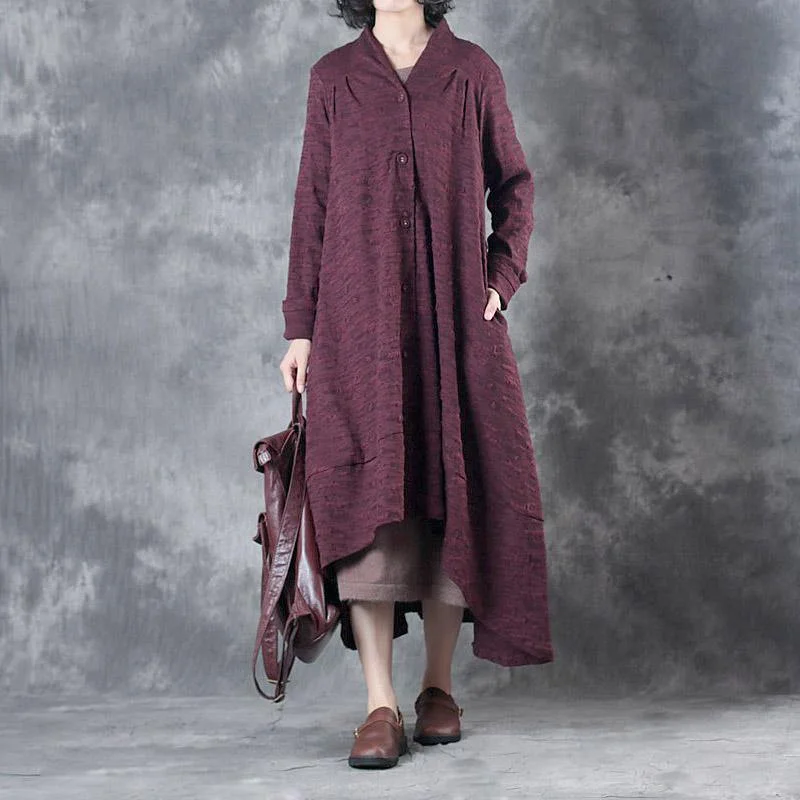 2017 casual  burgundy women trench coat oversize mid long coat