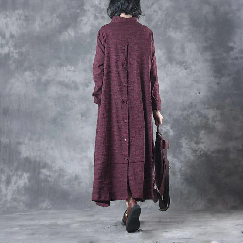 2017 casual  burgundy women trench coat oversize mid long coat