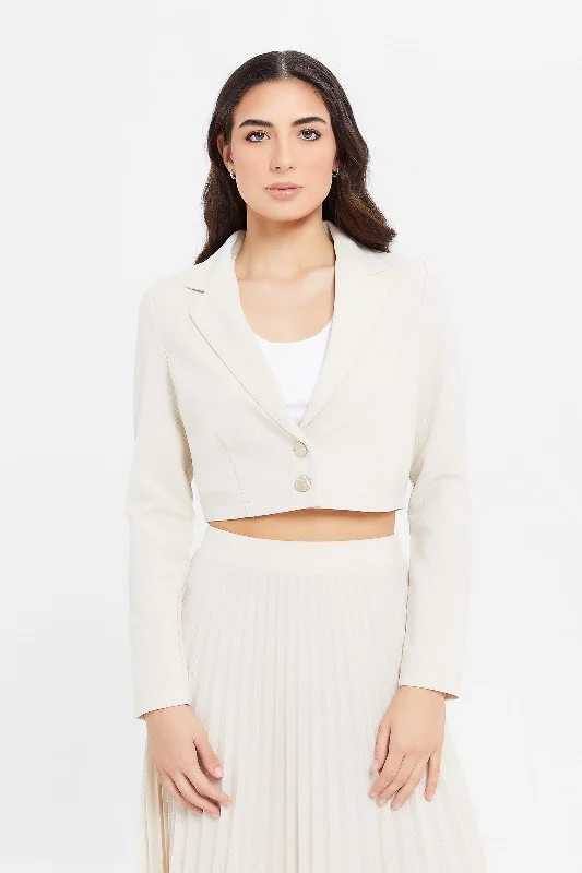 Women Beige Cropped Jacket