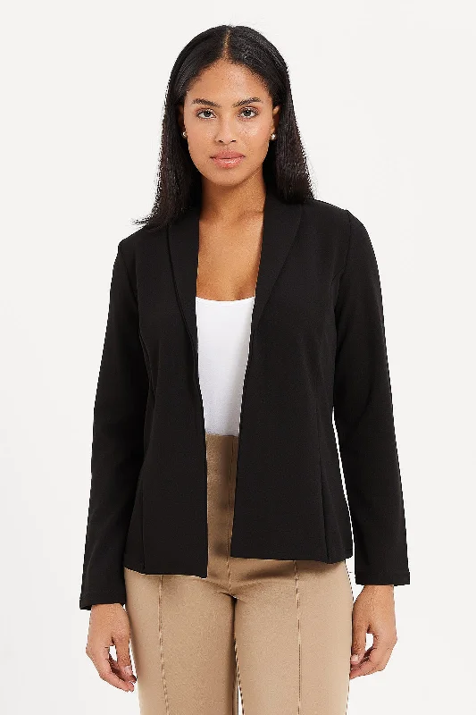 Women Black Puff Sleeved Blazer