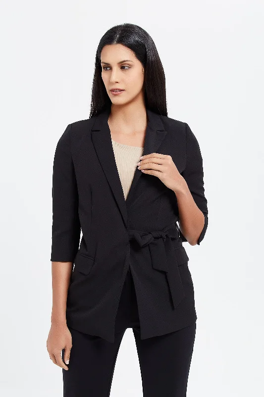 Women Black Side Tie-Up Blazer