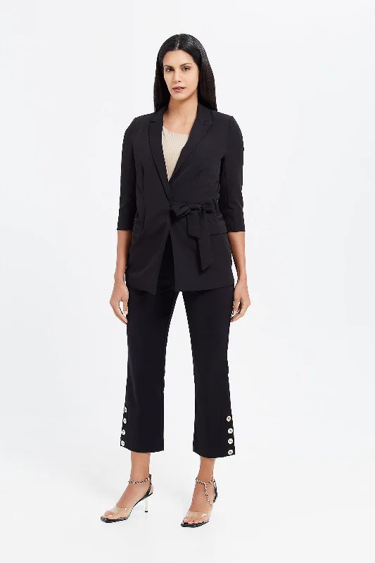 Women Black Side Tie-Up Blazer