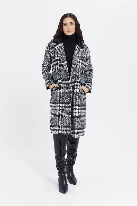 Women Black And White Checked Jacket