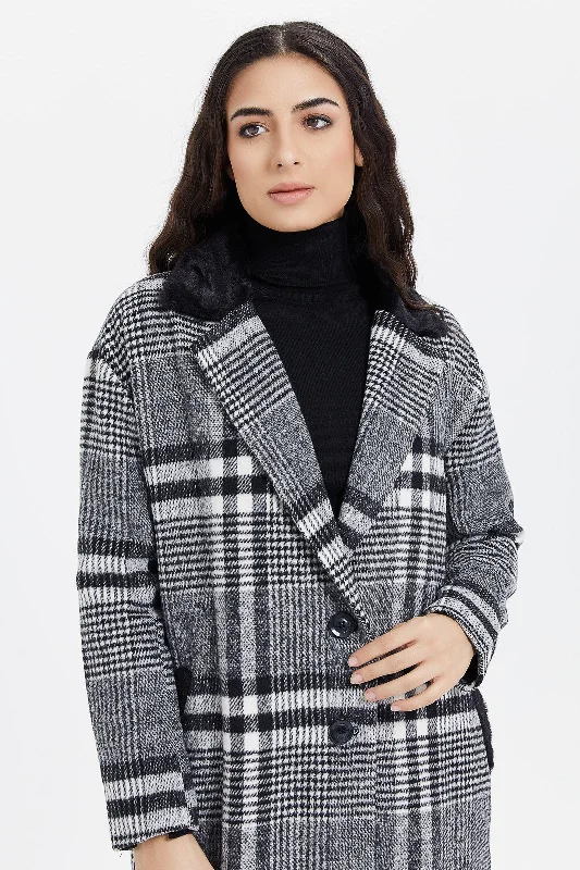 Women Black And White Checked Jacket