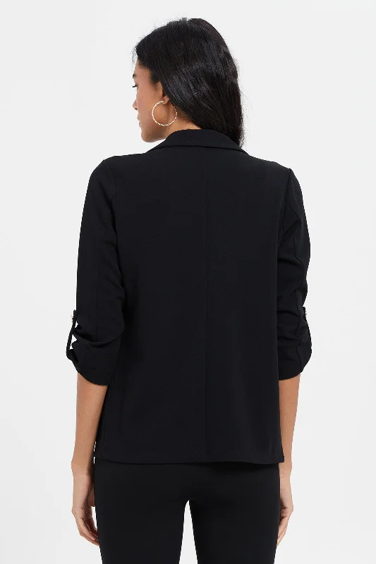 Women Black Plain Blazer