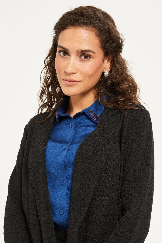 Women Black Welt Pocket Blazer