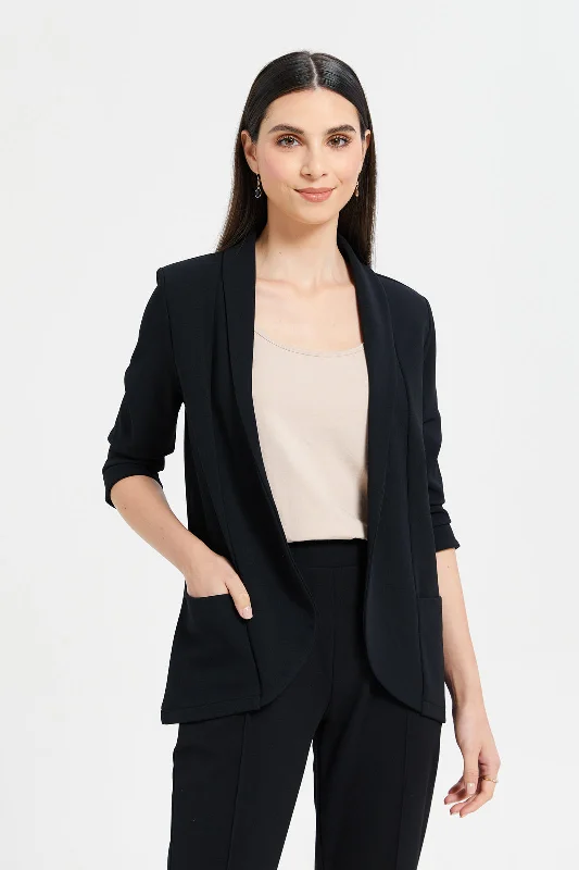 Women Black Roll-Up Blazer