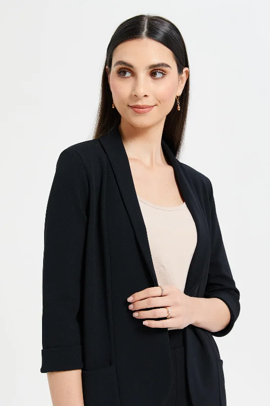 Women Black Roll-Up Blazer