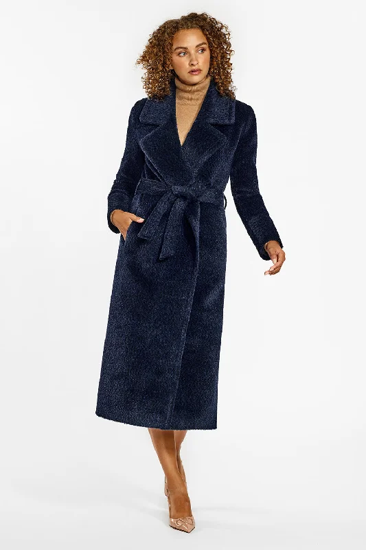 Bouclé Alpaca Long Notched Collar Wrap Coat