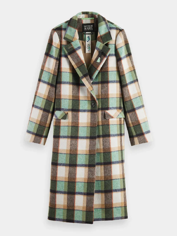 Single-breasted check coat