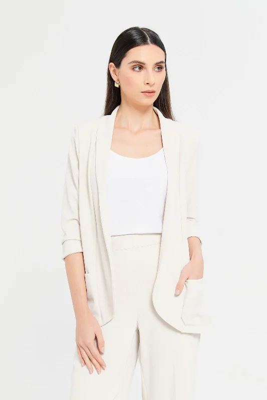 Women Cream Roll-Up Blazer