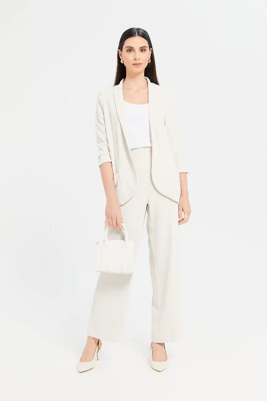 Women Cream Roll-Up Blazer