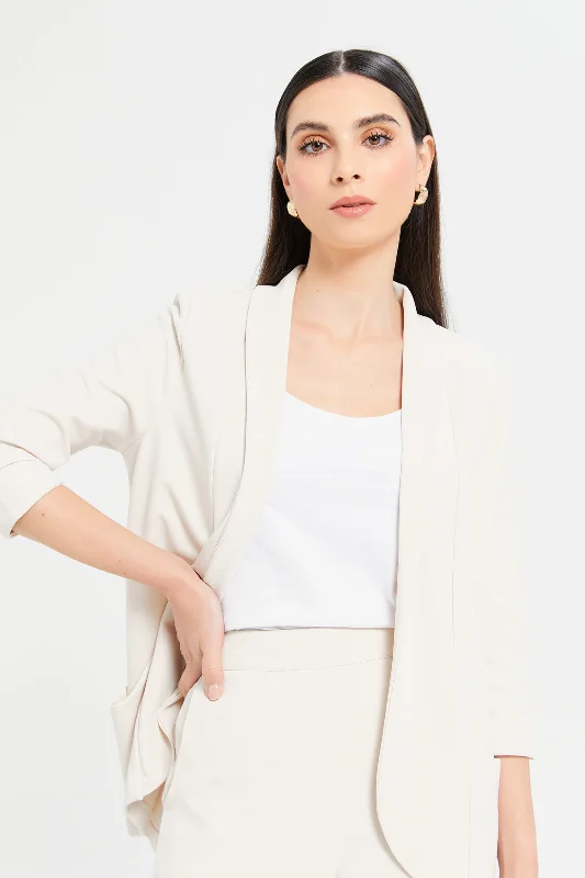 Women Cream Roll-Up Blazer