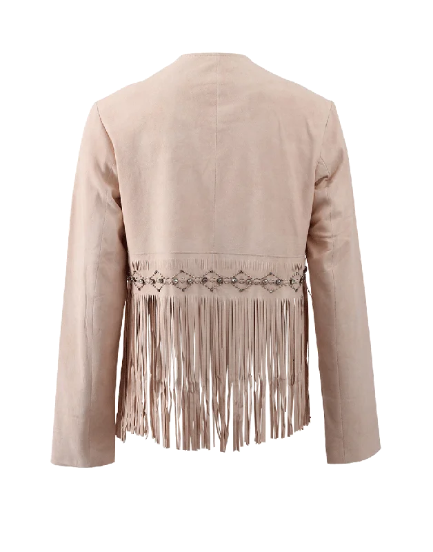 Fringe And Jeweled Leather Jacket