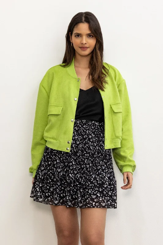 Green Suede Bomber Jacket