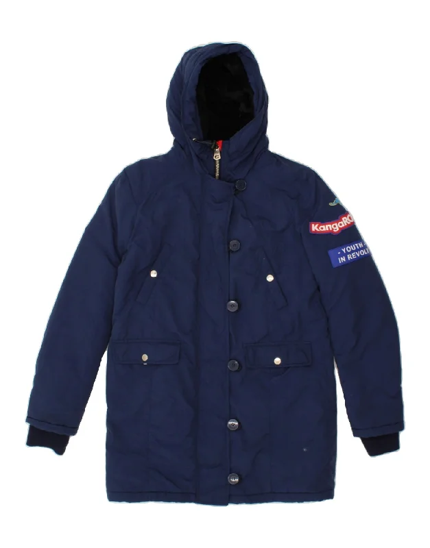 KANGAROOS Womens Graphic Hooded Padded Jacket UK 12 Medium Navy Blue