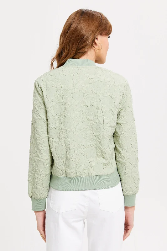 Women Mint Textured Bomber Jacket