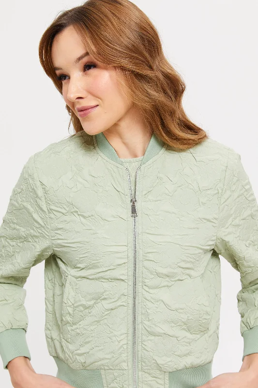 Women Mint Textured Bomber Jacket