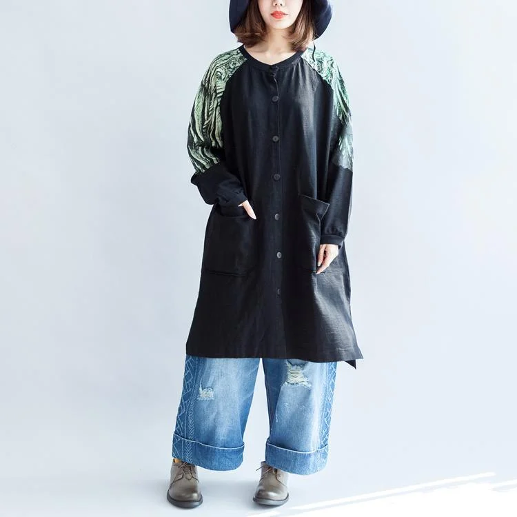 new autumn oversize patchwork green prints cotton outwear pockets casual coats