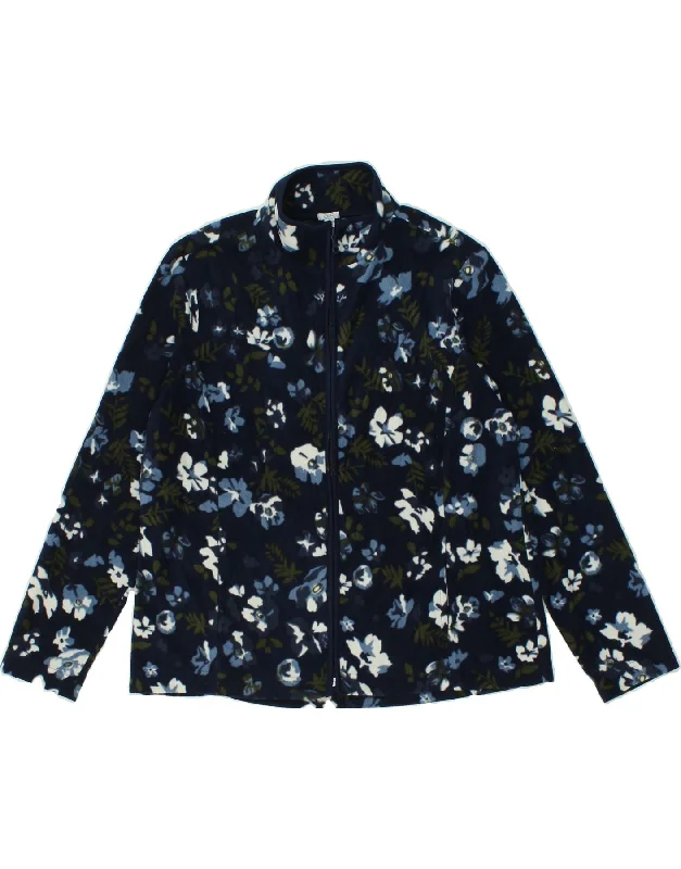 OVS Womens Fleece Jacket UK 18 XL Navy Blue Floral Polyester