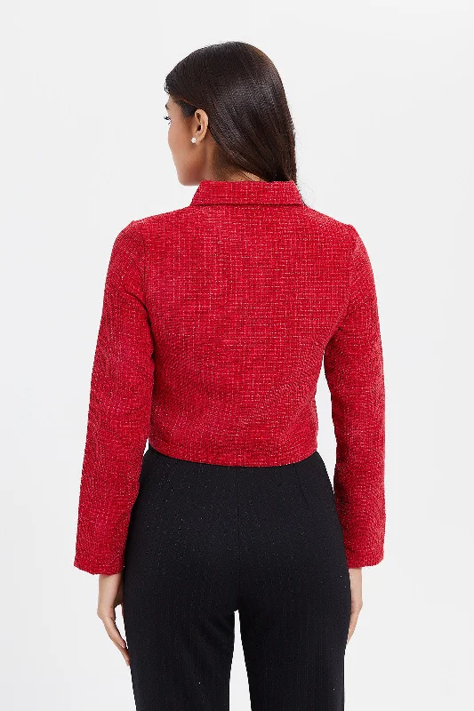 Women Red Cropped Jacket