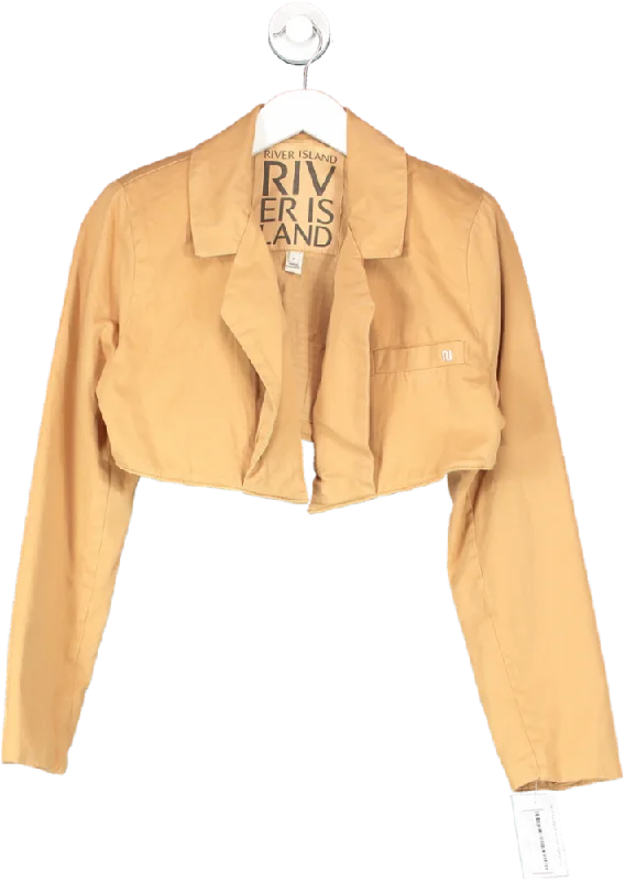 River Island Brown Cropped Cotton Blazer UK 8