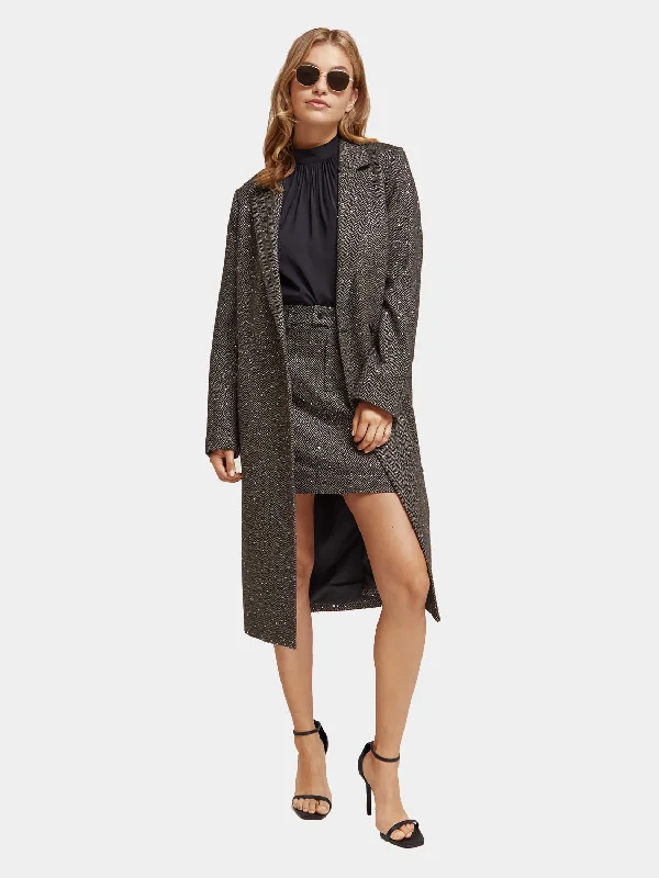 Single-breasted herringbone sequin coat