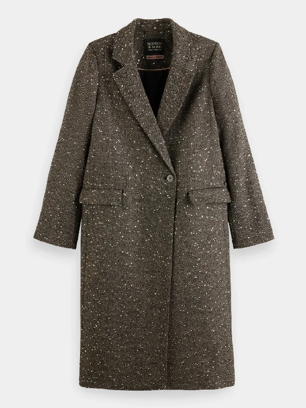 Single-breasted herringbone sequin coat