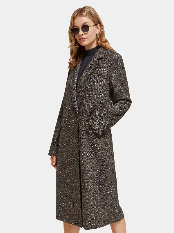 Single-breasted herringbone sequin coat