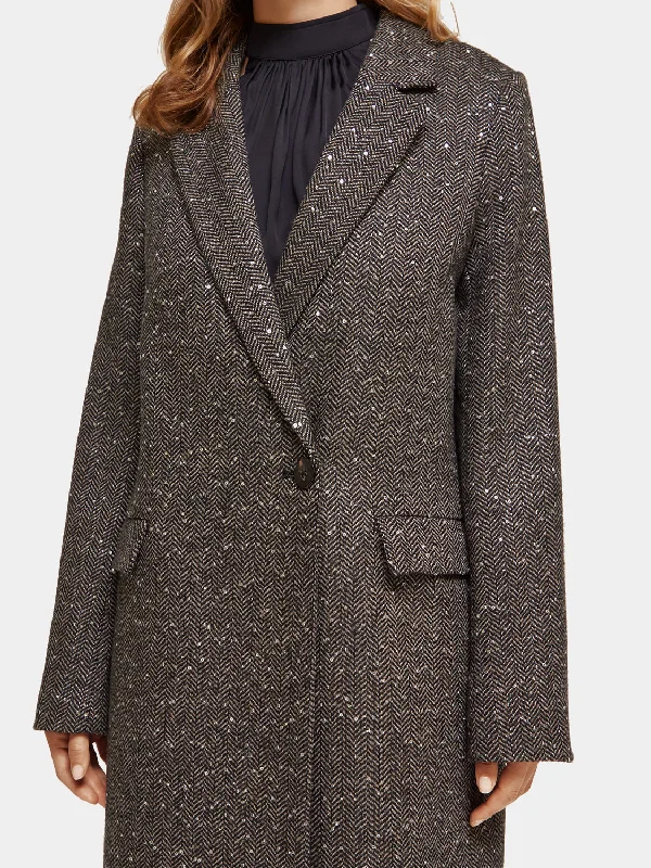 Single-breasted herringbone sequin coat