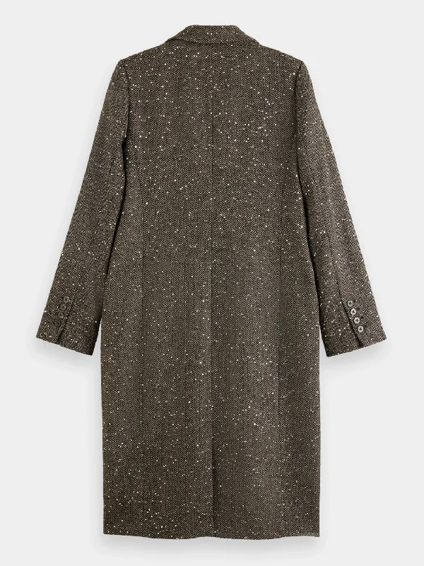 Single-breasted herringbone sequin coat