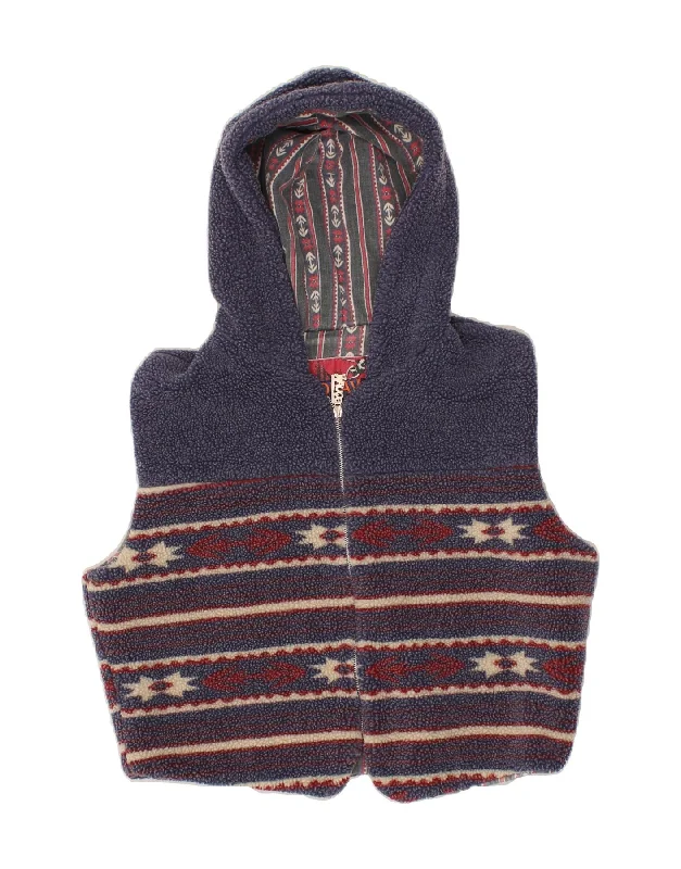 SQUAW Womens Crop Hooded Fleece Gilet UK 16 Large Blue Fair Isle