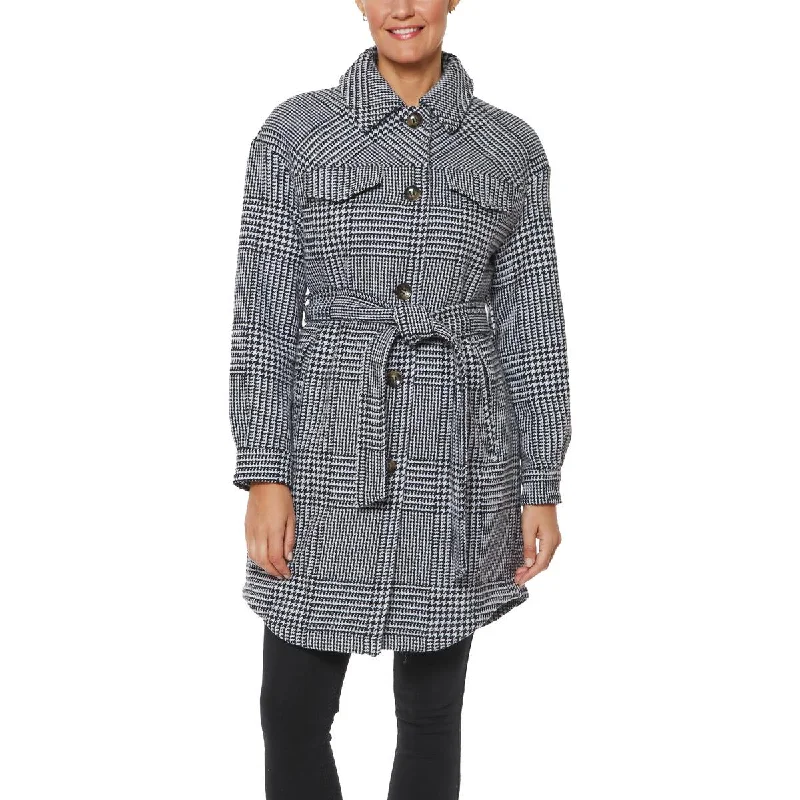 Vince Camuto Womens Houndstooth Warm Wool Coat