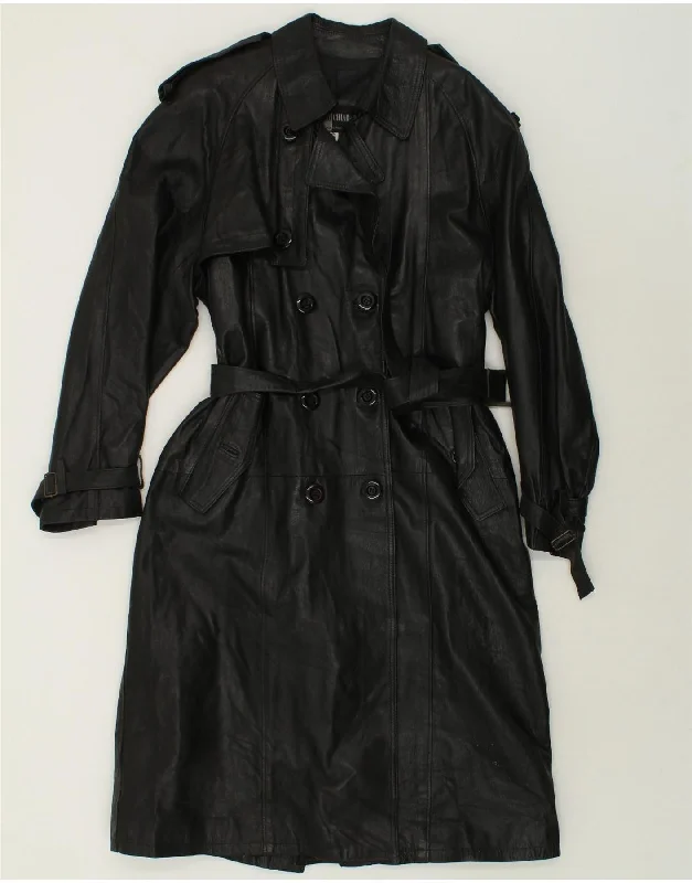 VINTAGE Womens Leather Coat UK 10 Small Black