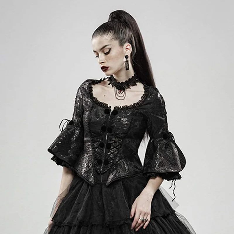 Women's Goth Irregular Toned Horn Sleeved Jacquard Jackets