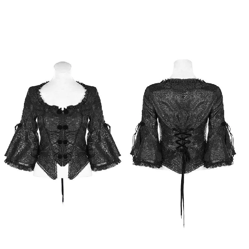 Women's Goth Irregular Toned Horn Sleeved Jacquard Jackets