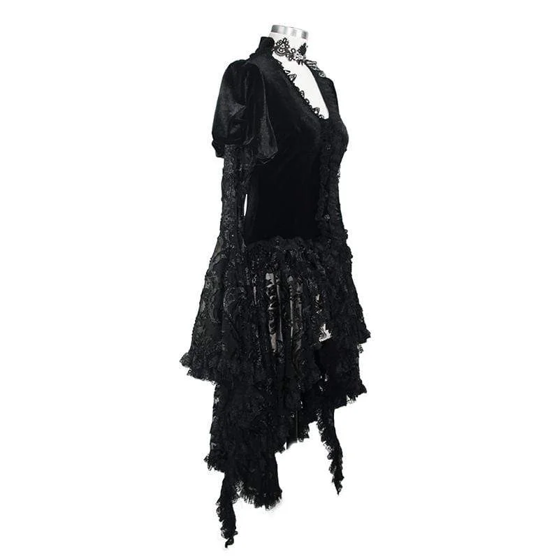 Women's Goth V-neck Lace Sleeved Velet Jacket