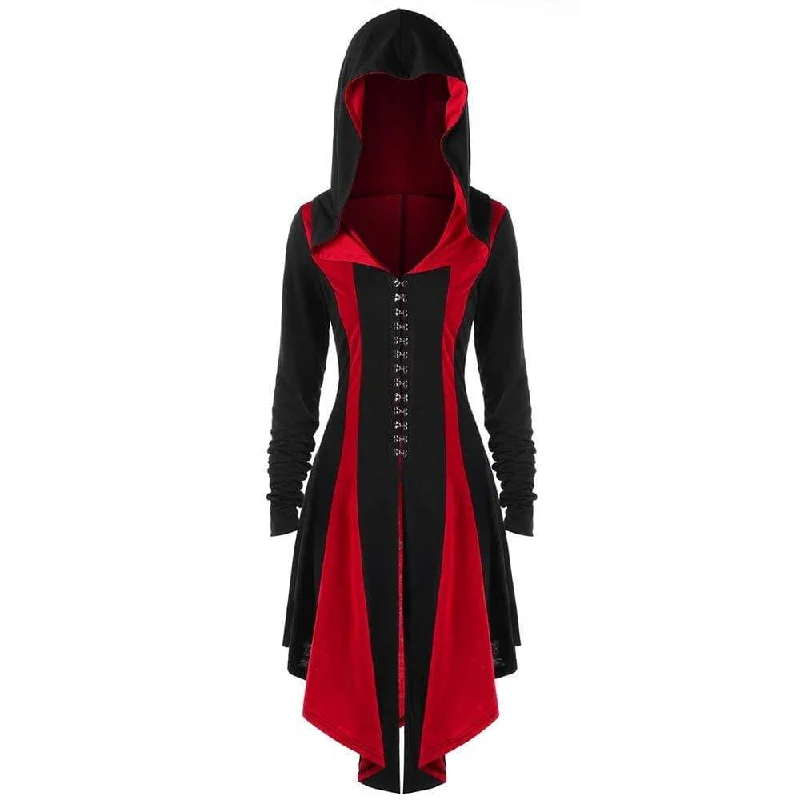 Women's Gothic Buckles Full Sleeved Hooded Irregular hem Cardigan Coats