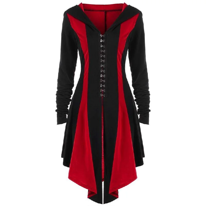 Women's Gothic Buckles Full Sleeved Hooded Irregular hem Cardigan Coats