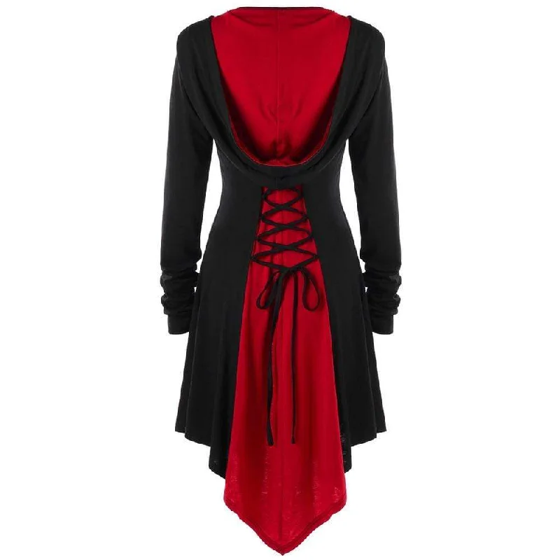 Women's Gothic Buckles Full Sleeved Hooded Irregular hem Cardigan Coats