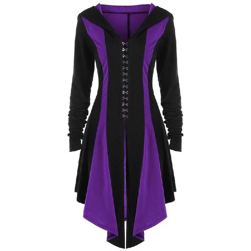 Women's Gothic Buckles Full Sleeved Hooded Irregular hem Cardigan Coats