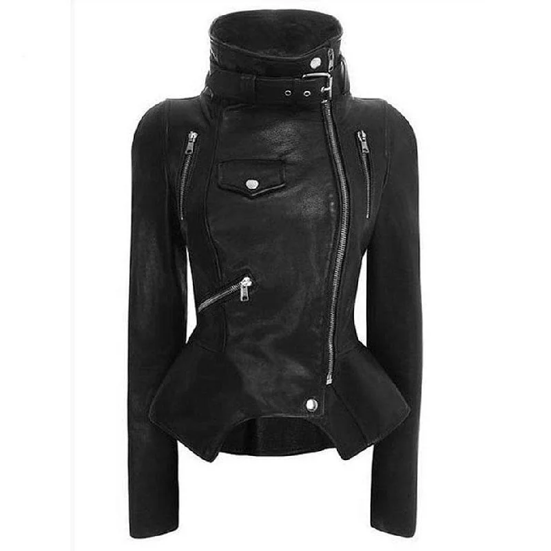 Women's Punk Faux Leather Stand Collar Jackets