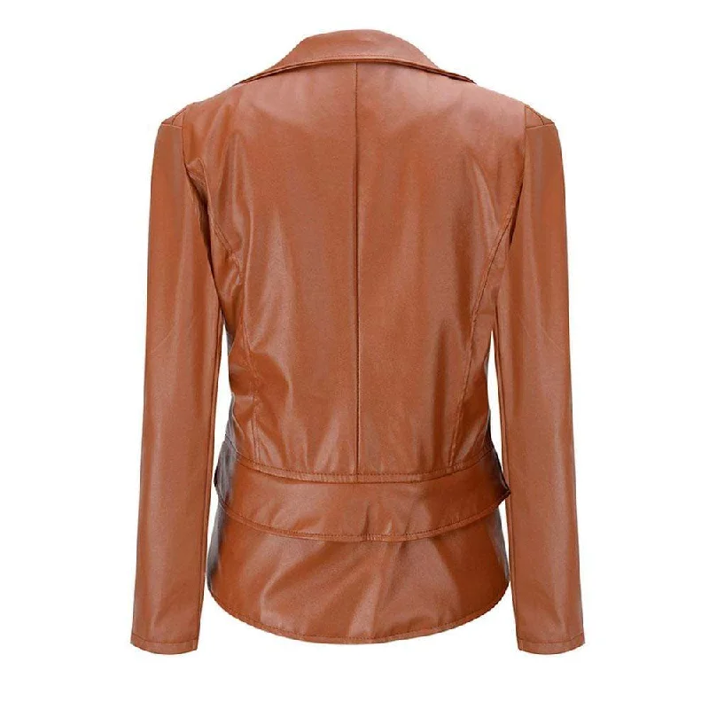 Women's Punk Turn-down Collar Zipper Faux Leather Jackets