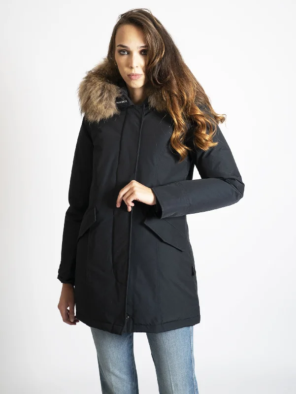 Giaccone Parka con Cappuccio in Raccoon Blu