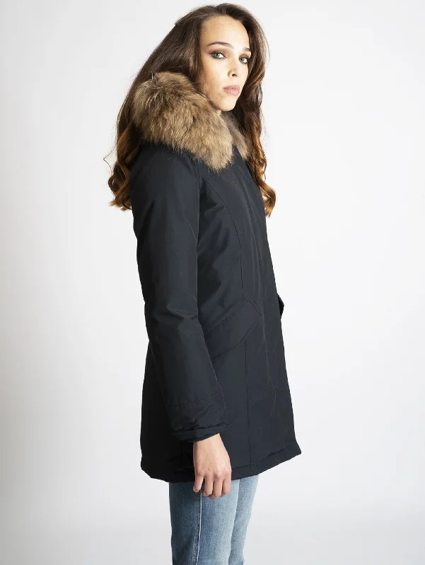 Giaccone Parka con Cappuccio in Raccoon Blu